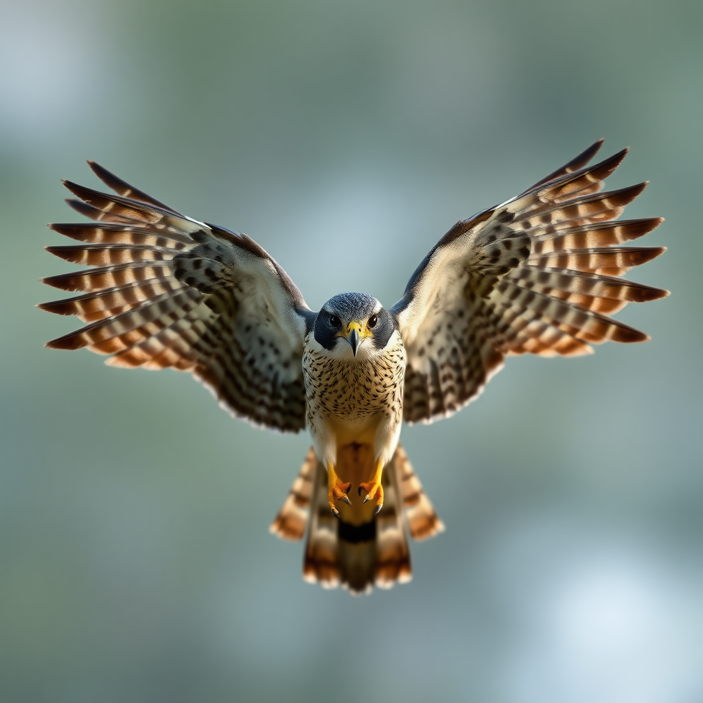 a peregrine falcon spreading its wings wide in front of the camera in 8K perfect quality realistic