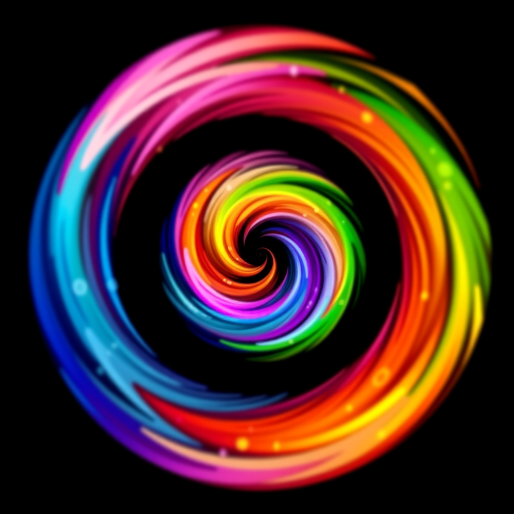 Circle Logo 4K Spiraling Multicolor Water Fill Clip Art Style No Blur Bright Vibrant