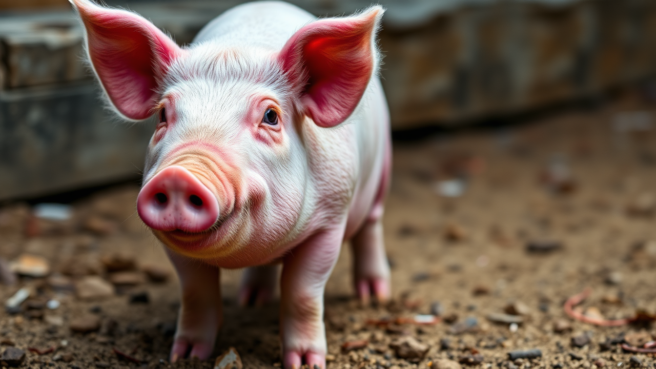 photo, red-eyes pink pig, full body