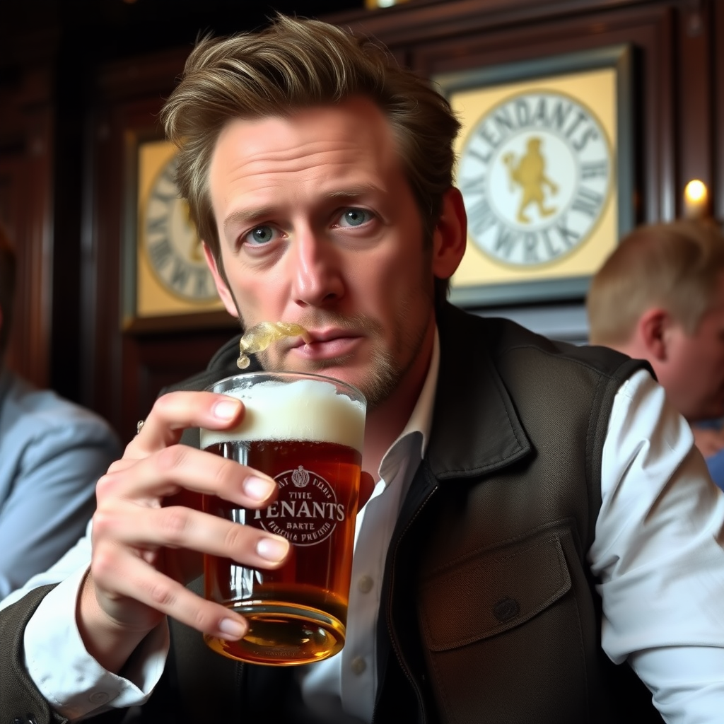 david tennant drinking a pint of tennants