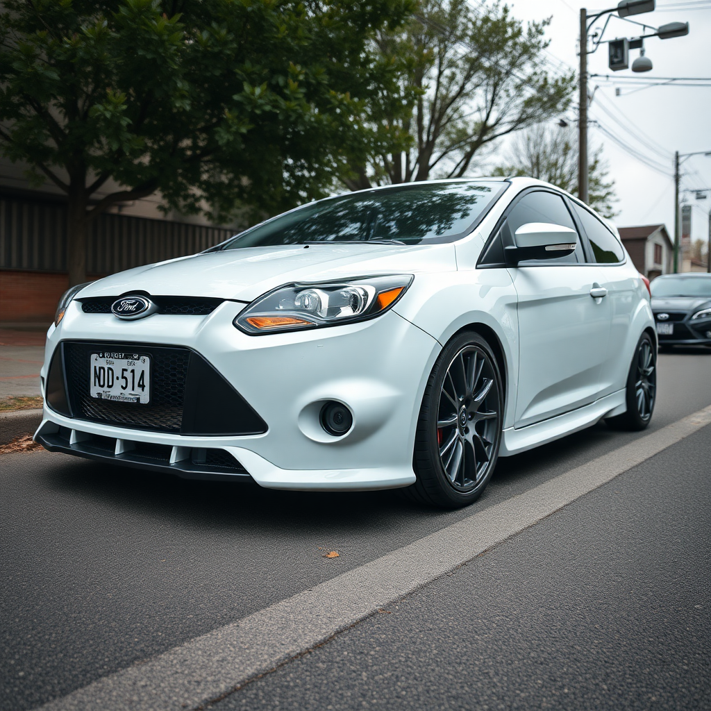 ford focus rs 2009 car is parked on the side of the road, inspired by Taiyō Matsumoto, tumblr, restomod, nd4, c4