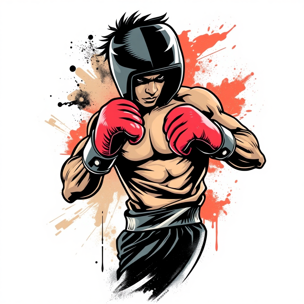 Art with kickboxing motives that is for t-shirt. Clean but sharp. Streetwear style