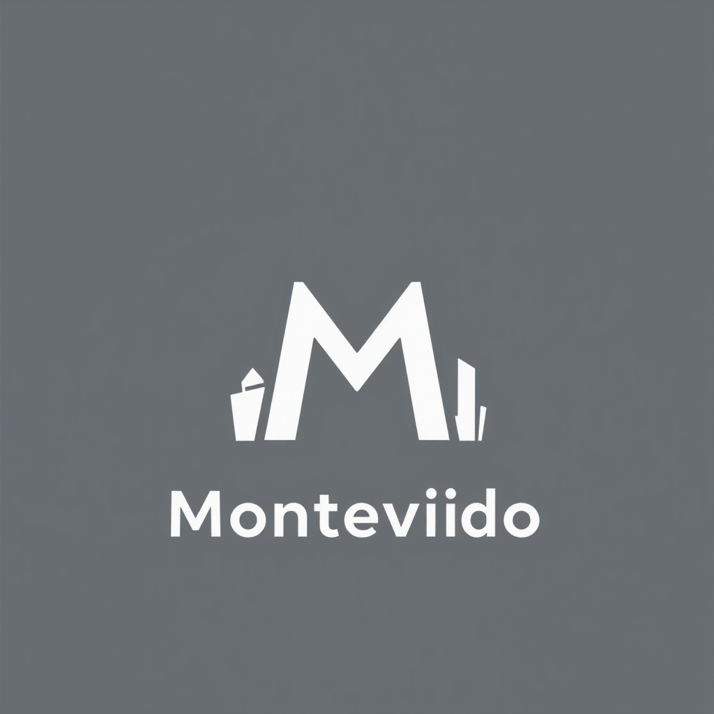 Make a simple logo for a repository of places and activities to do in Montevideo, Uruguay. Make sure to include an M. Keep the background a plain color.