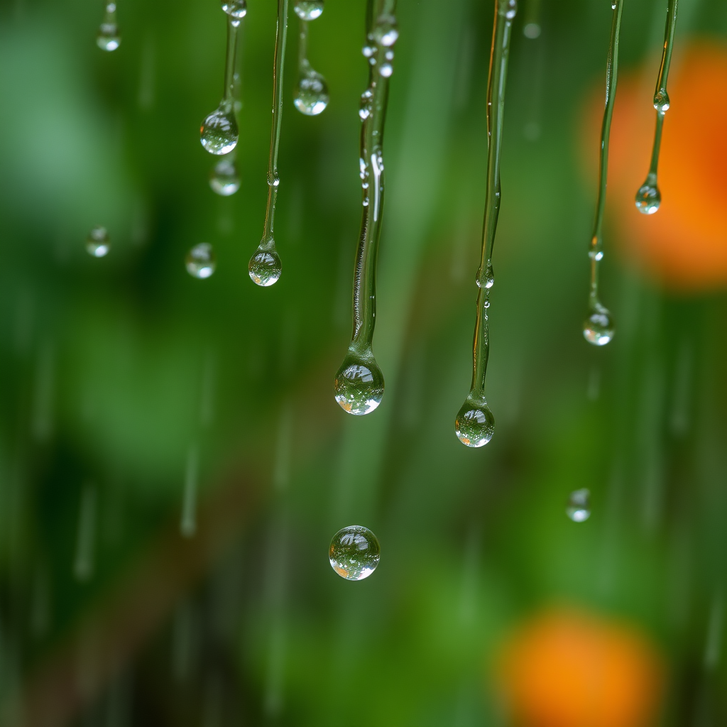 Raindrops falling, macro photography, natural scenery, high definition, large scene,