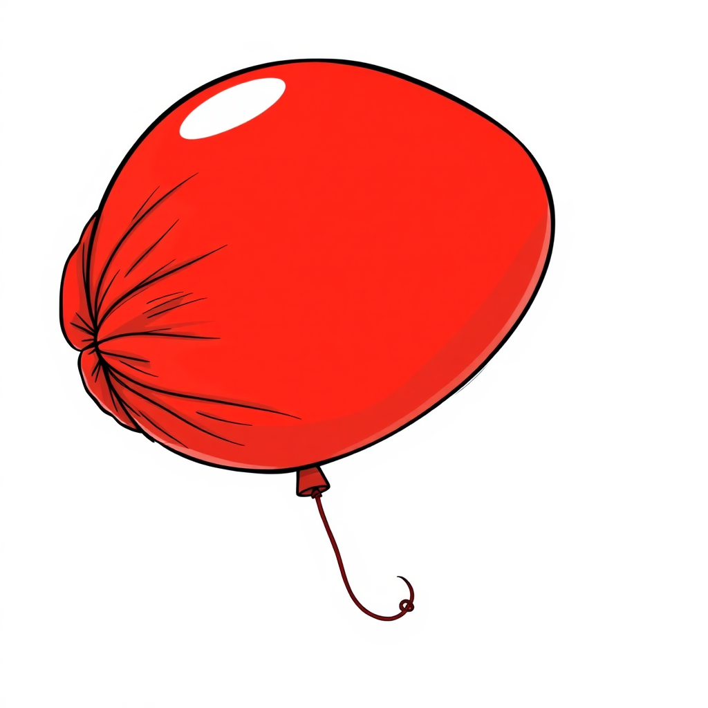 a red balloon, tense fabric, massive protruding bulge on one side of the balloon, side view, 2D, caricature, cartoon, Sketch lines, coloring book, coloring book style on white background, well composed, clean coloring book page, No dither, no gradient, strong outline, No fill, No solids, vector illustration, realistic proportions