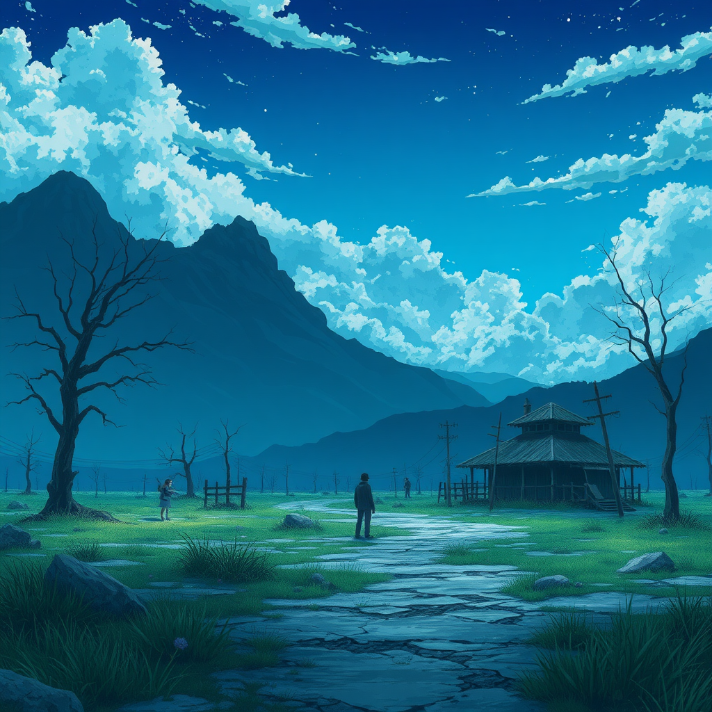 A scene in anime style that shows a lonely and forsaken place.