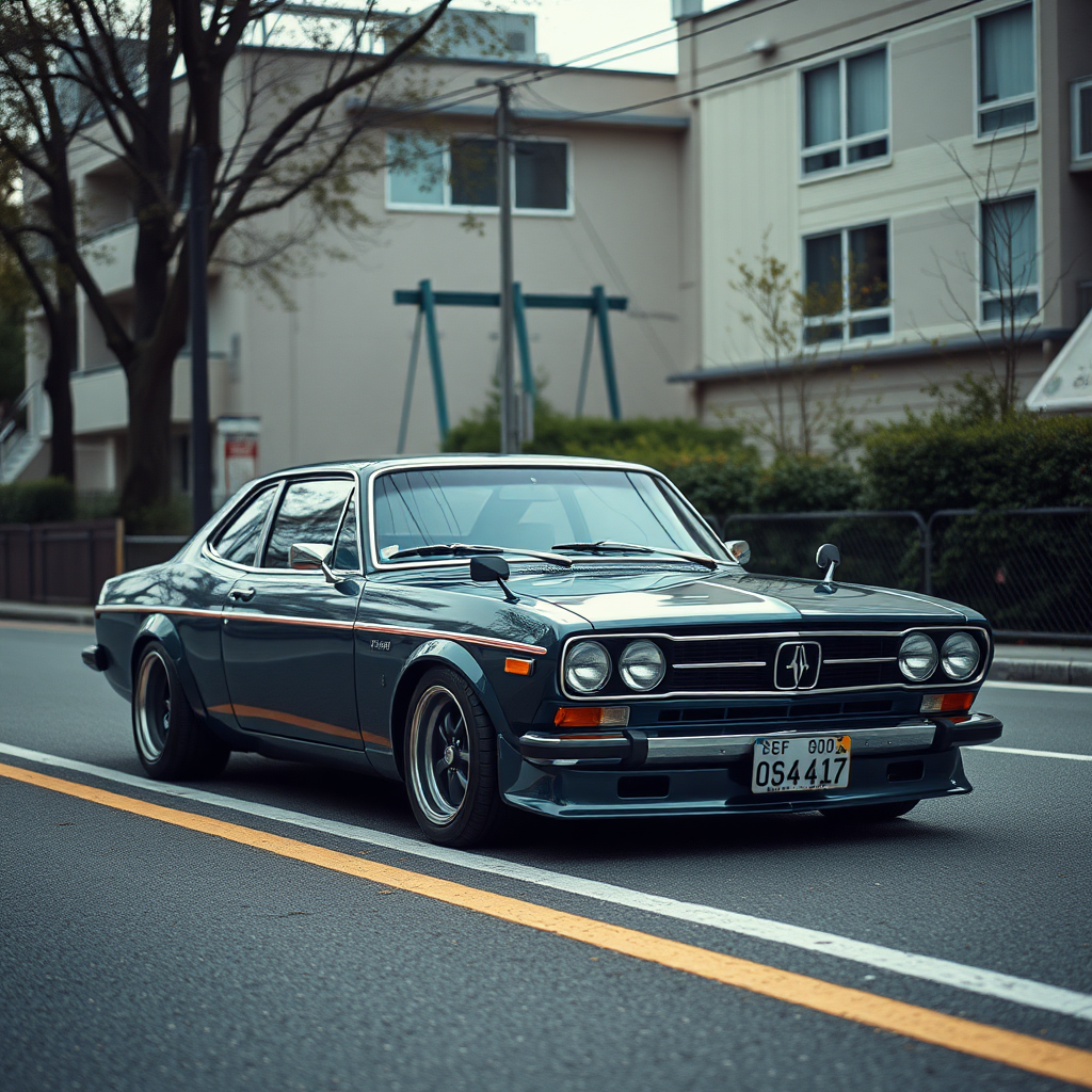 the car is parked on the side of the road, inspired by Taiyō Matsumoto, tumblr, restomod, nd4, c4