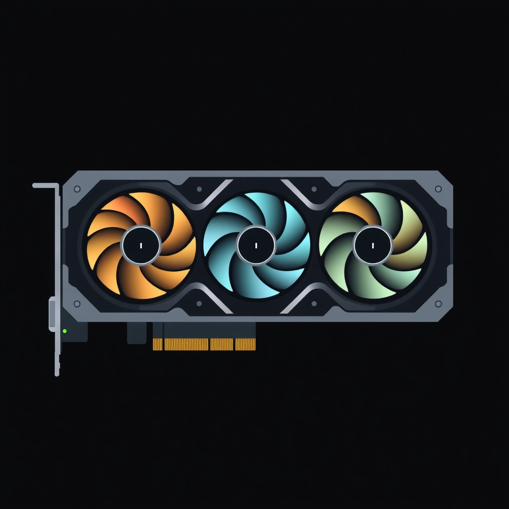 flat icon of graphics card with 3 fans