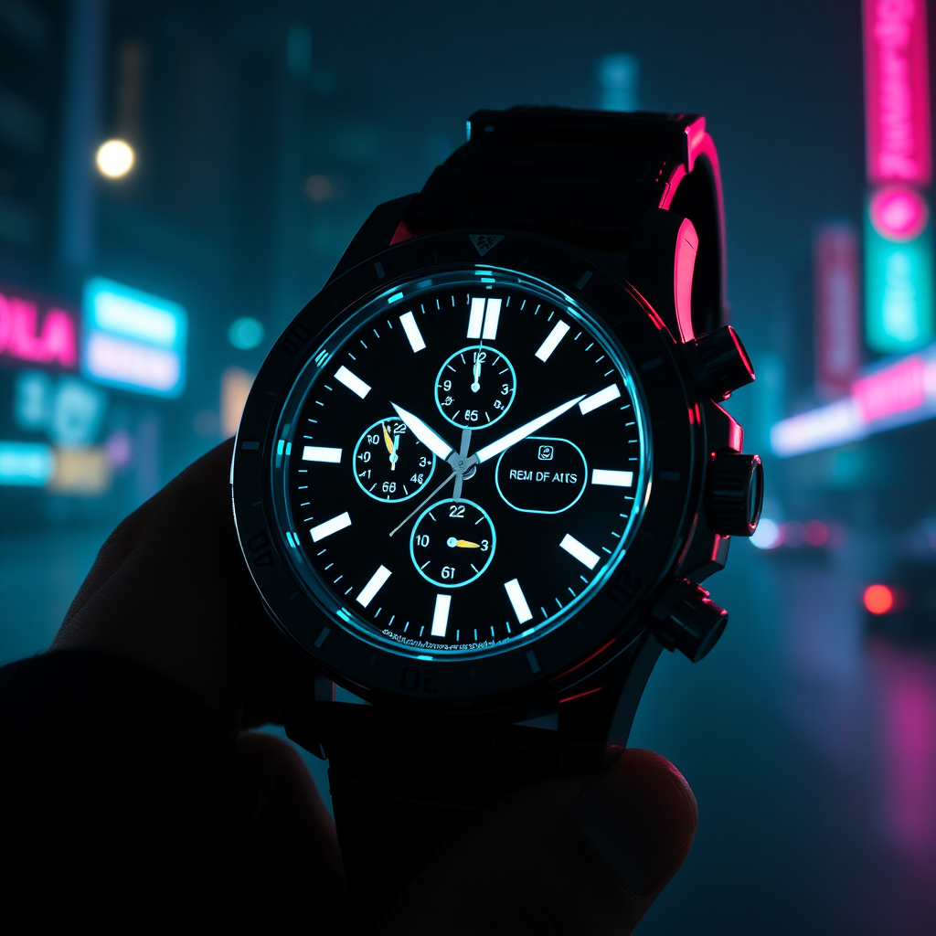 A Wallpaper for smartwatch in cyberpunk sexy style