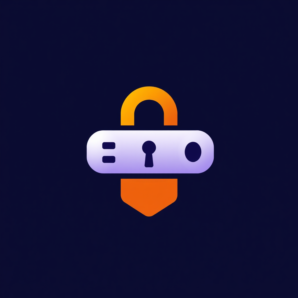 Purple orange white Logo representing an Encryption & Decryption security program tool.