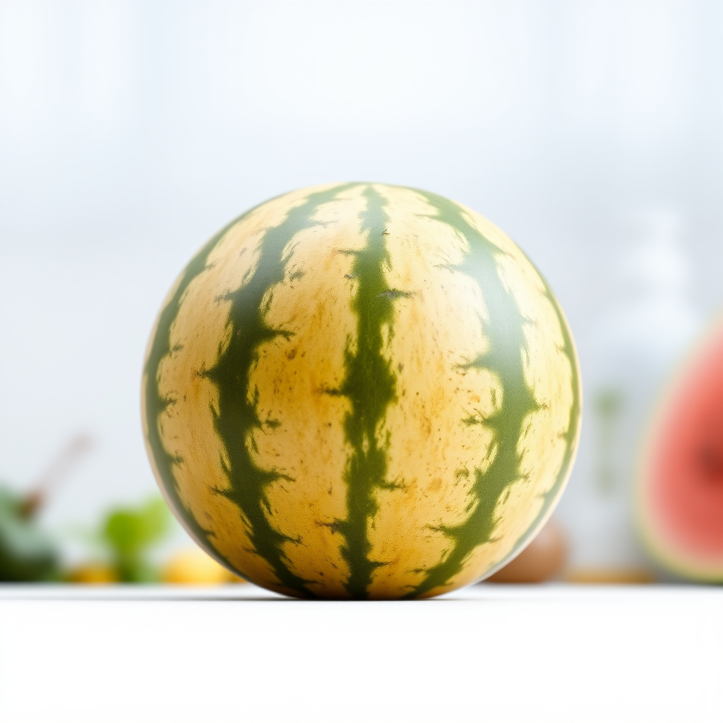 A good-looking watermelon, real photo, blurred background, miniature mode.