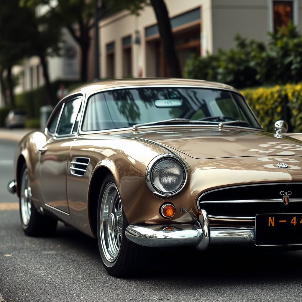 metallic shine classic car is parked on the side of the road, inspired by Taiyō Matsumoto, tumblr, restomod, nd4, c4