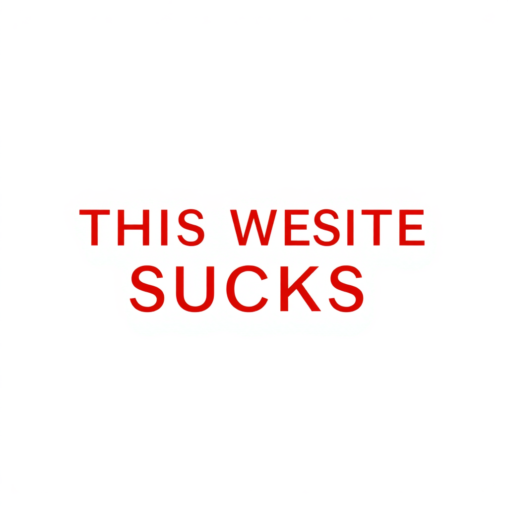 a simple monotype red text against a white background reading "THIS WEBSITE SUCKS"