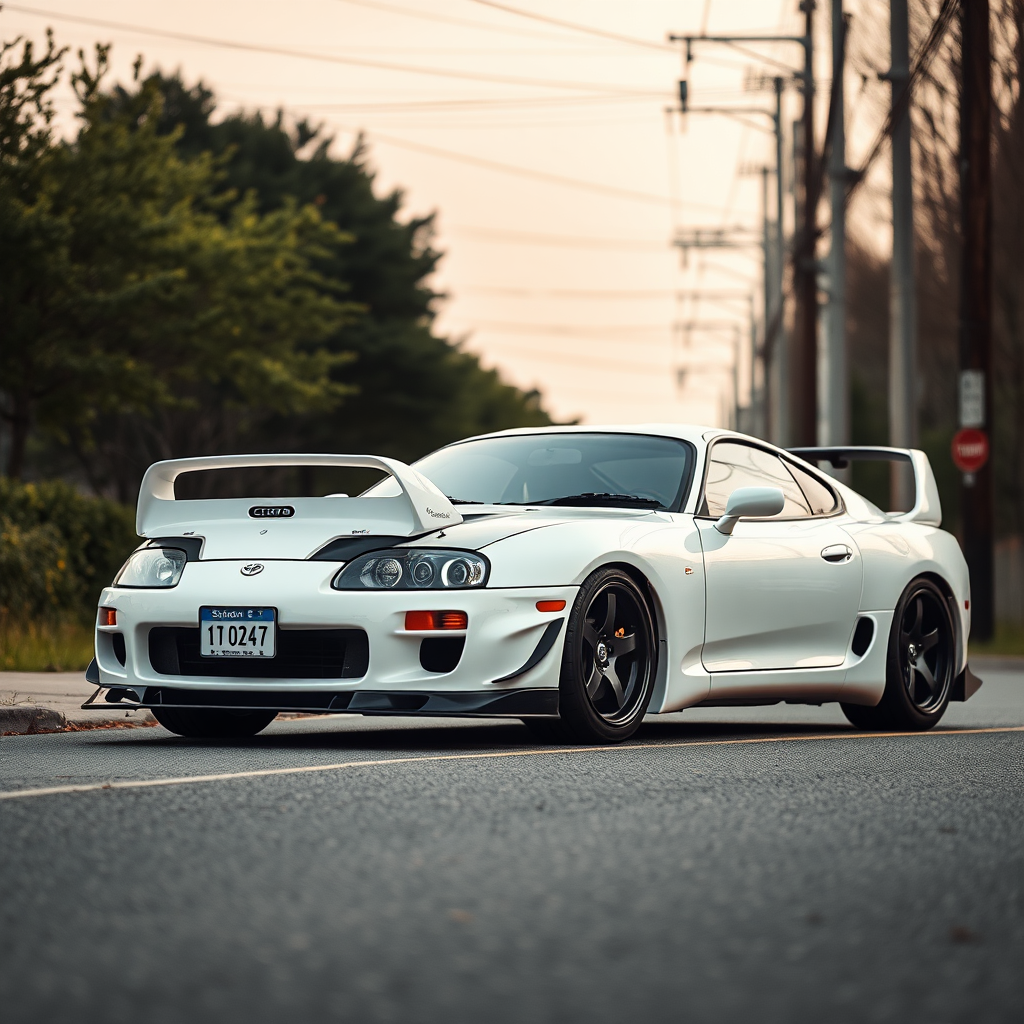 toyota supra the car is parked on the side of the road, inspired by Taiyō Matsumoto, tumblr, restomod, nd4, c4