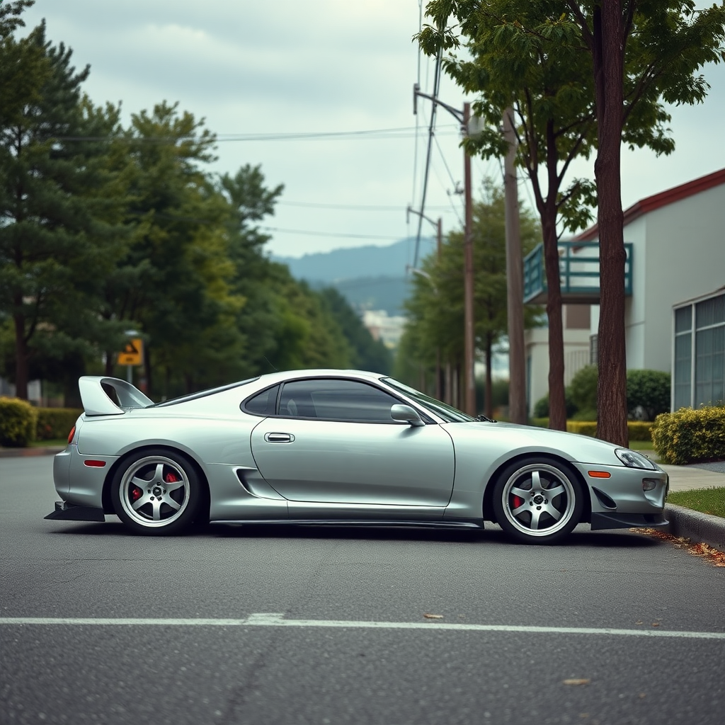 toyota supra the car is parked on the side of the road, inspired by Taiyō Matsumoto, tumblr, restomod, nd4, c4