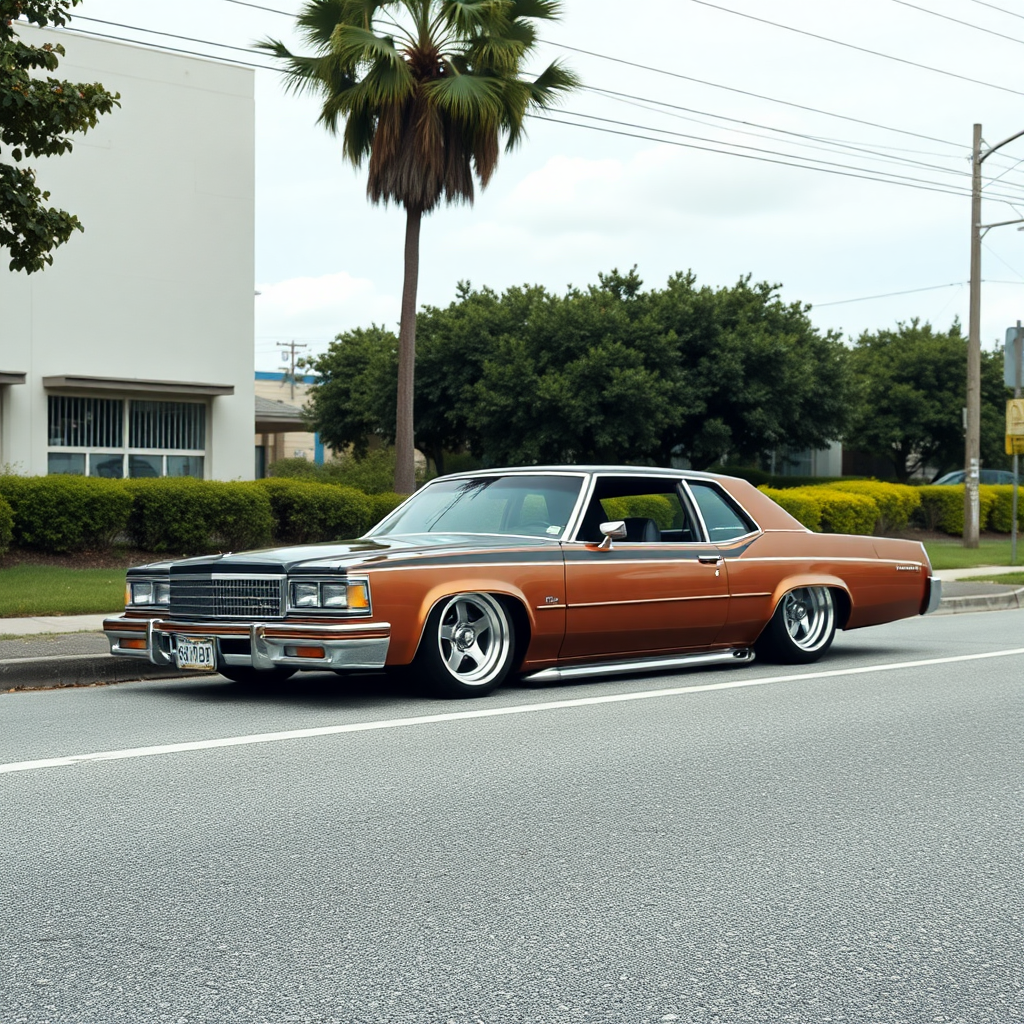 the car is parked on the side of the road, inspired by Taiyō Matsumoto, tumblr, restomod, nd4, c4 metallic shine classic american low rider car