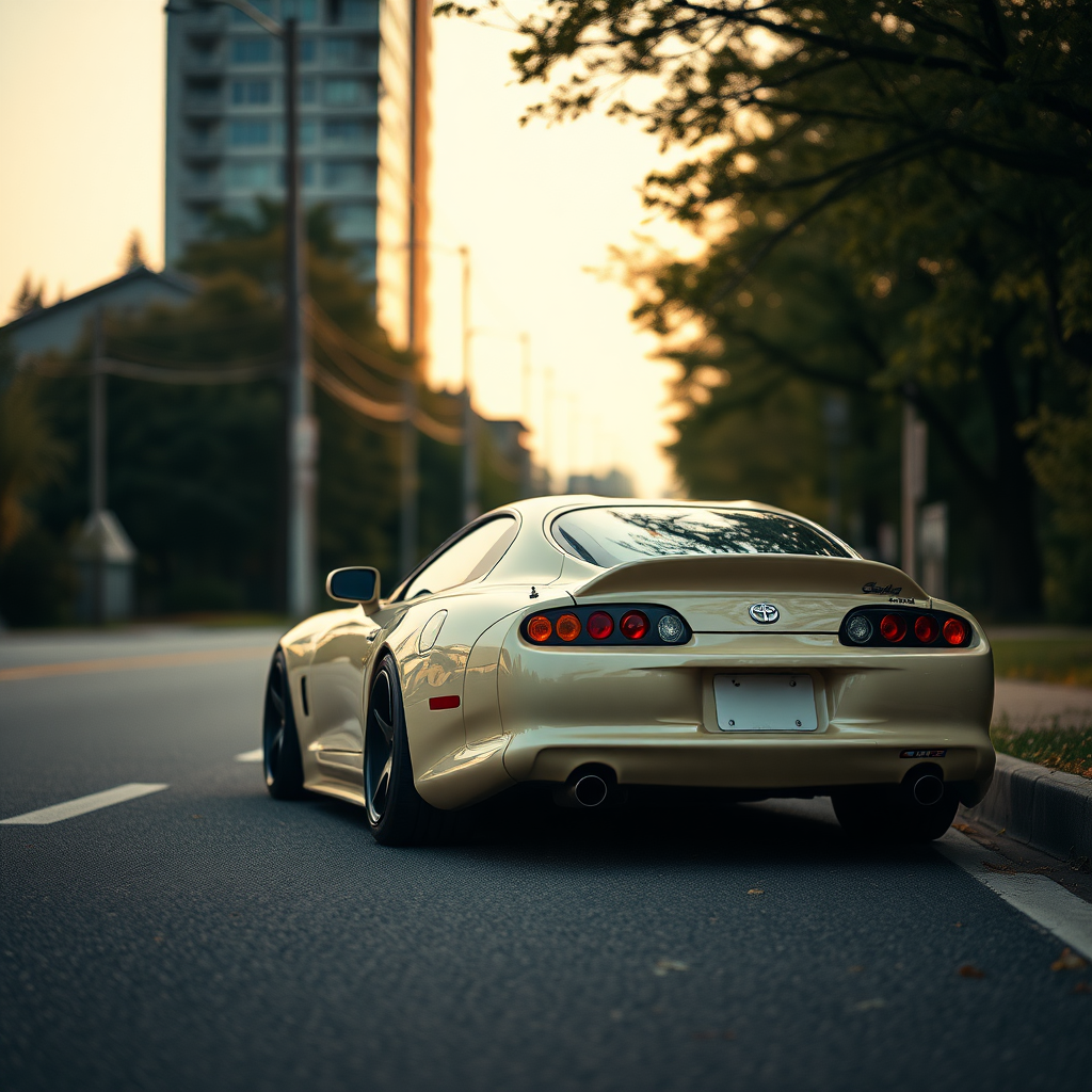 Toyota Supra the car is parked on the side of the road, inspired by Taiyō Matsumoto, tumblr, restomod, nd4, c4