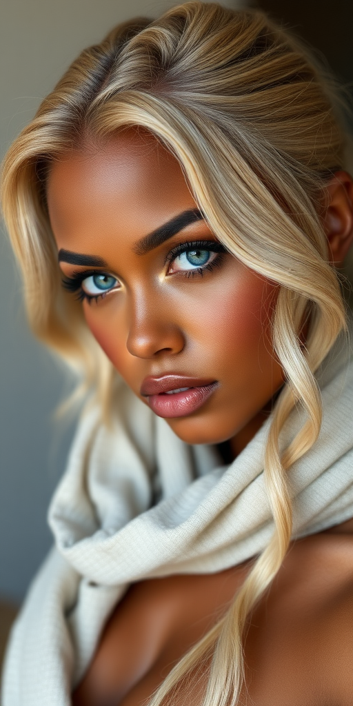 a blonde mixed african with blue eyes