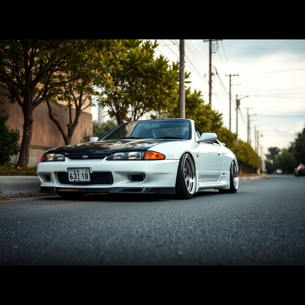 Nissan Silvia S14 the car is parked on the side of the road, inspired by Taiyō Matsumoto, Tumblr, restomod, ND4, C4