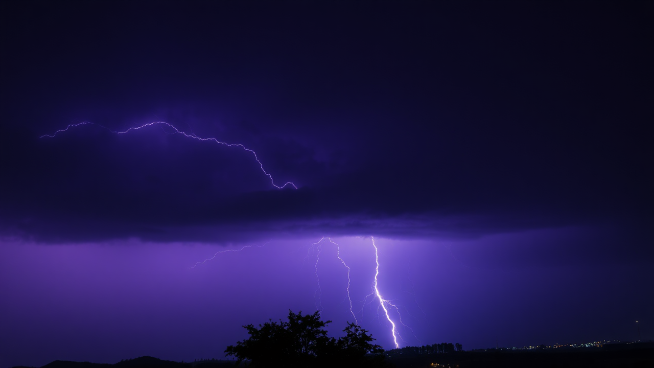 photo, nature, lightning, purple sky,