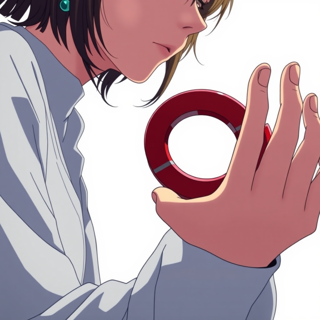 a woman holding a magnet and a magnet in her hand, full-shot, anime wallpaper, breathtaking realistic, inspired by John Henry Kingsley, miyazaki's animated film, john stephens, centered, white background, perspective view.