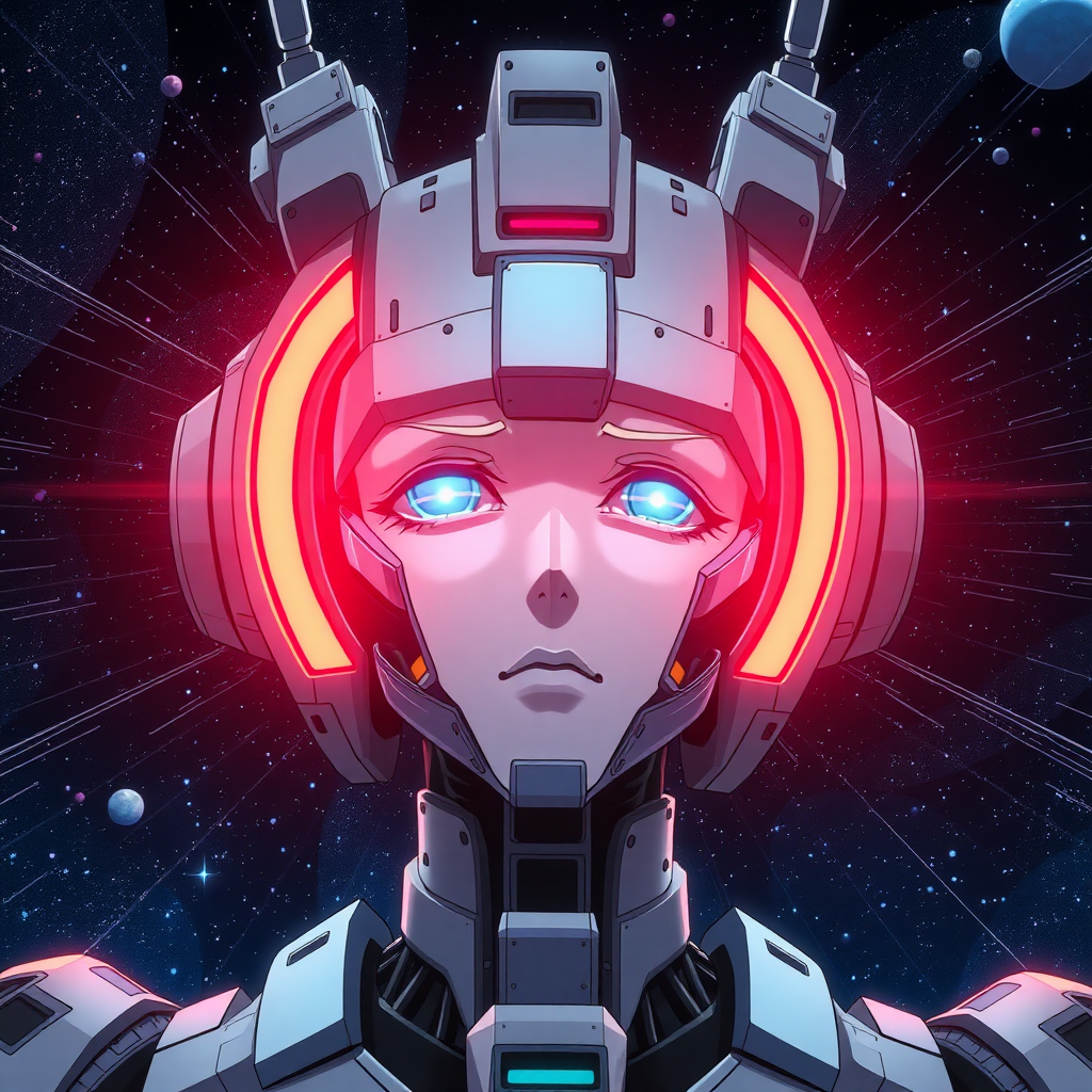 An anime portrait of an anime sentient machine. Think Space Odyssey