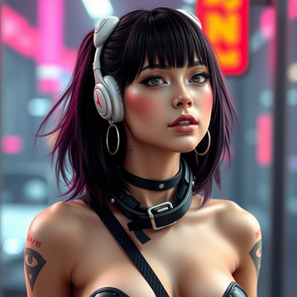 Real detailed full body photo of Sexy cyberpunk waifu