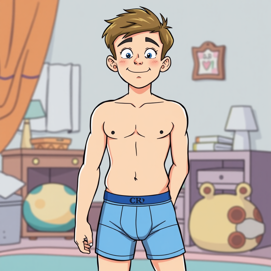 11 year old boy in his cartoon boxer briefs