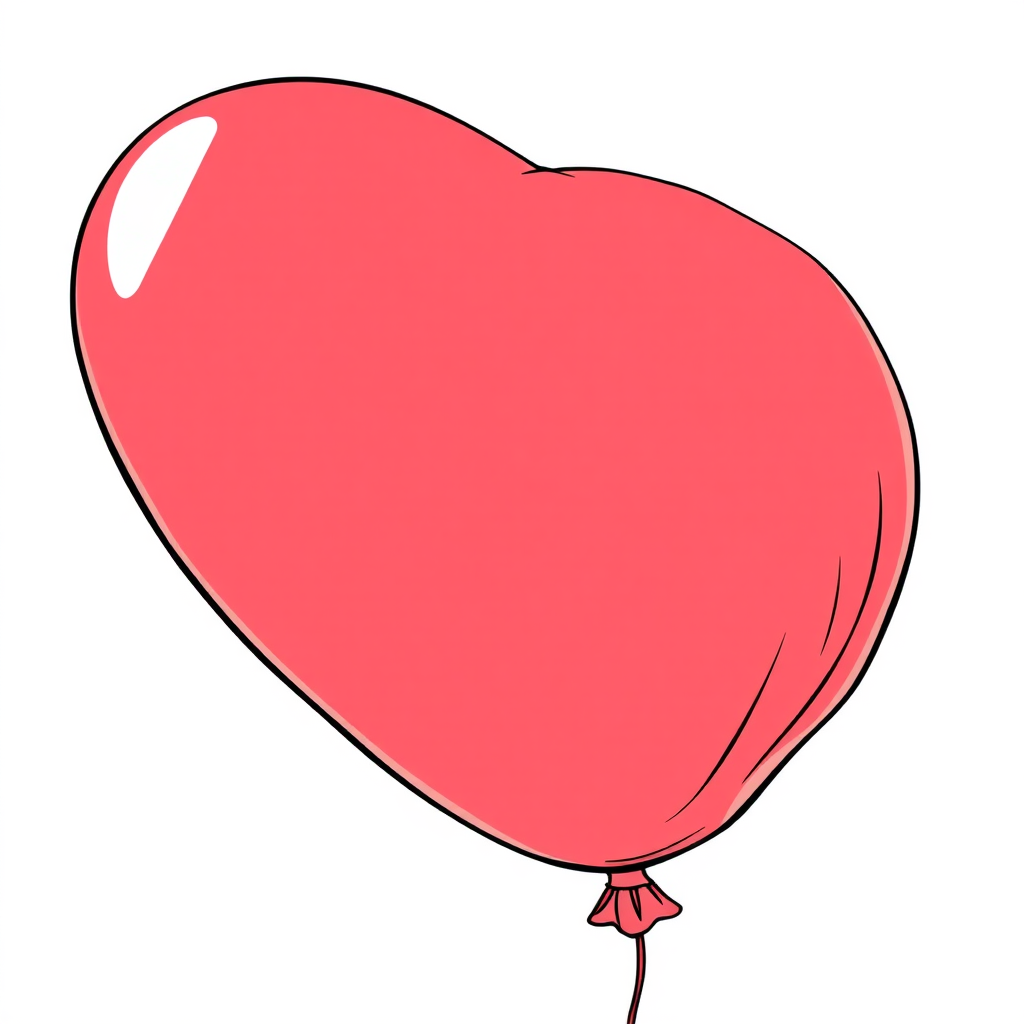 a red balloon, tense fabric, massive protruding bulge on one side of the balloon, side view, 2D, caricature, cartoon, Sketch lines, coloring book, coloring book style on white background, well composed, clean coloring book page, No dither, no gradient, strong outline, No fill, No solids, vector illustration, realistic proportions