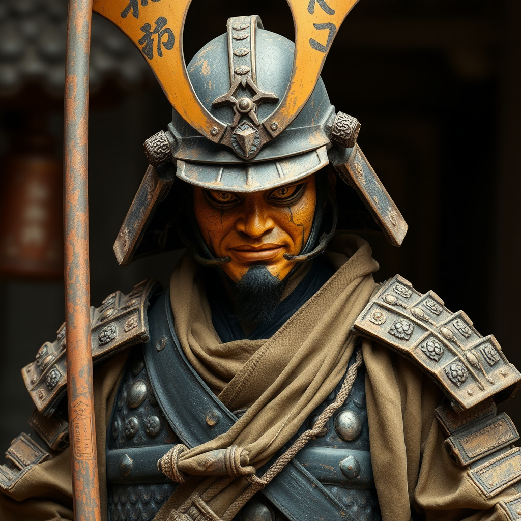 a weathered samurai, amber tone.