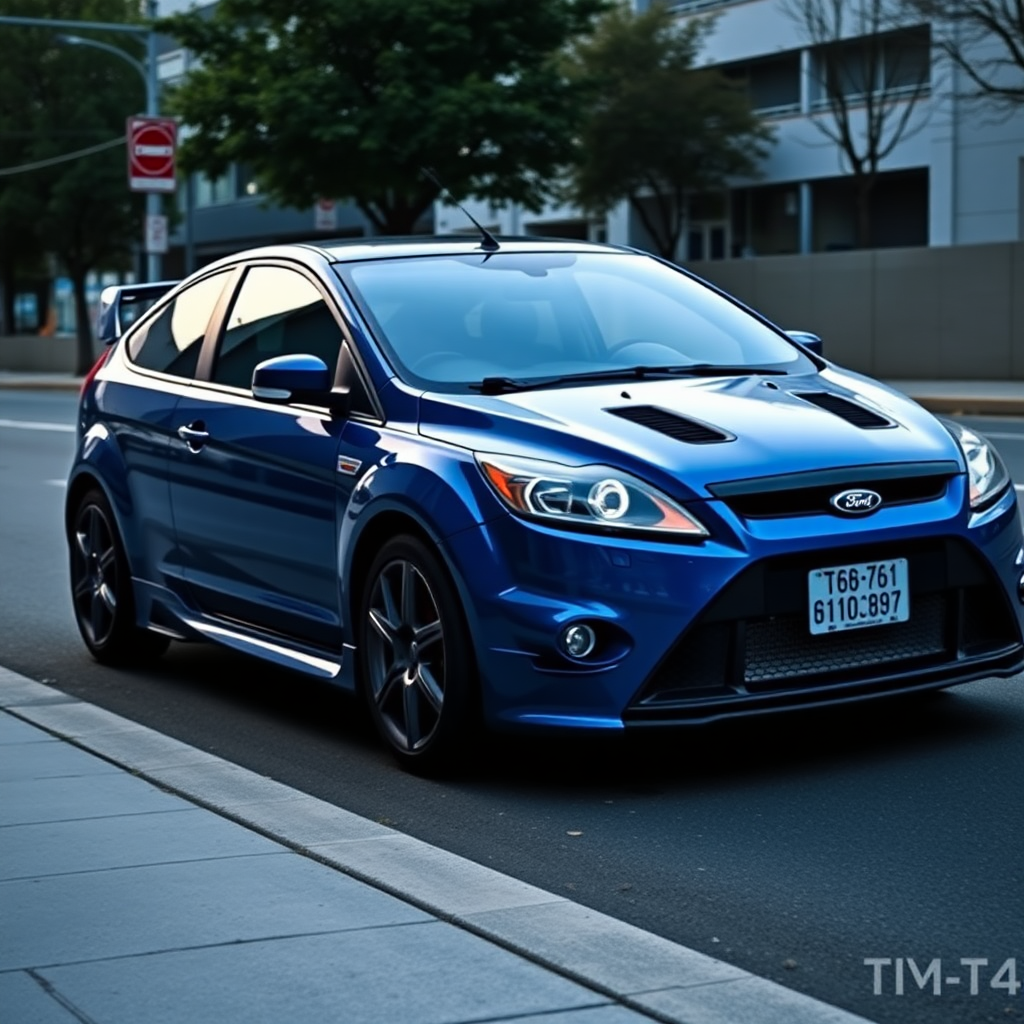 ford focus rs 2009 car is parked on the side of the road, inspired by Taiyō Matsumoto, tumblr, restomod, nd4, c4