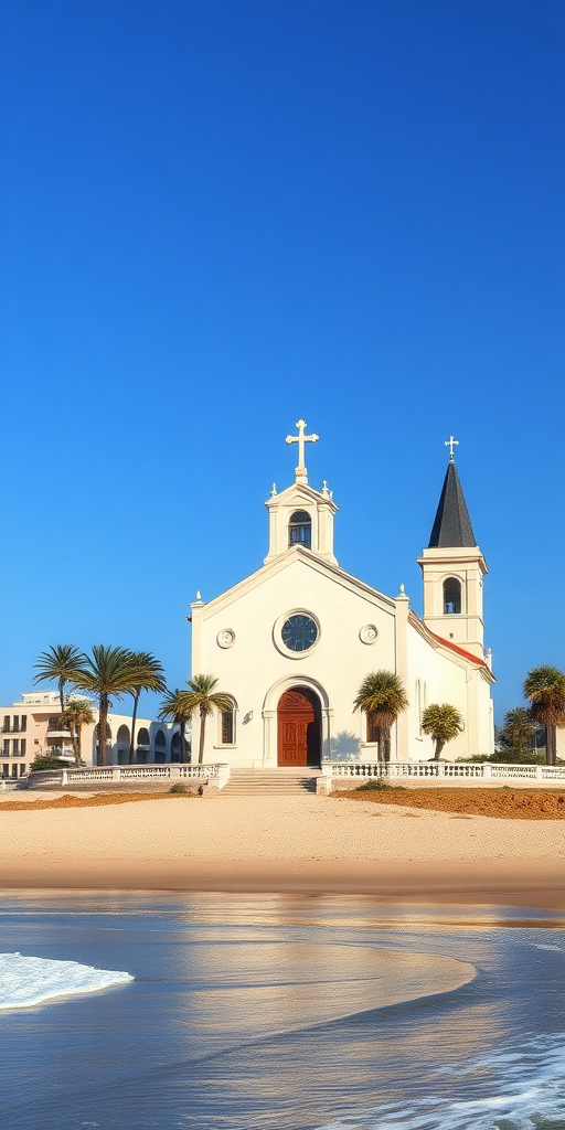 a church beside a beach, gta san andreas style