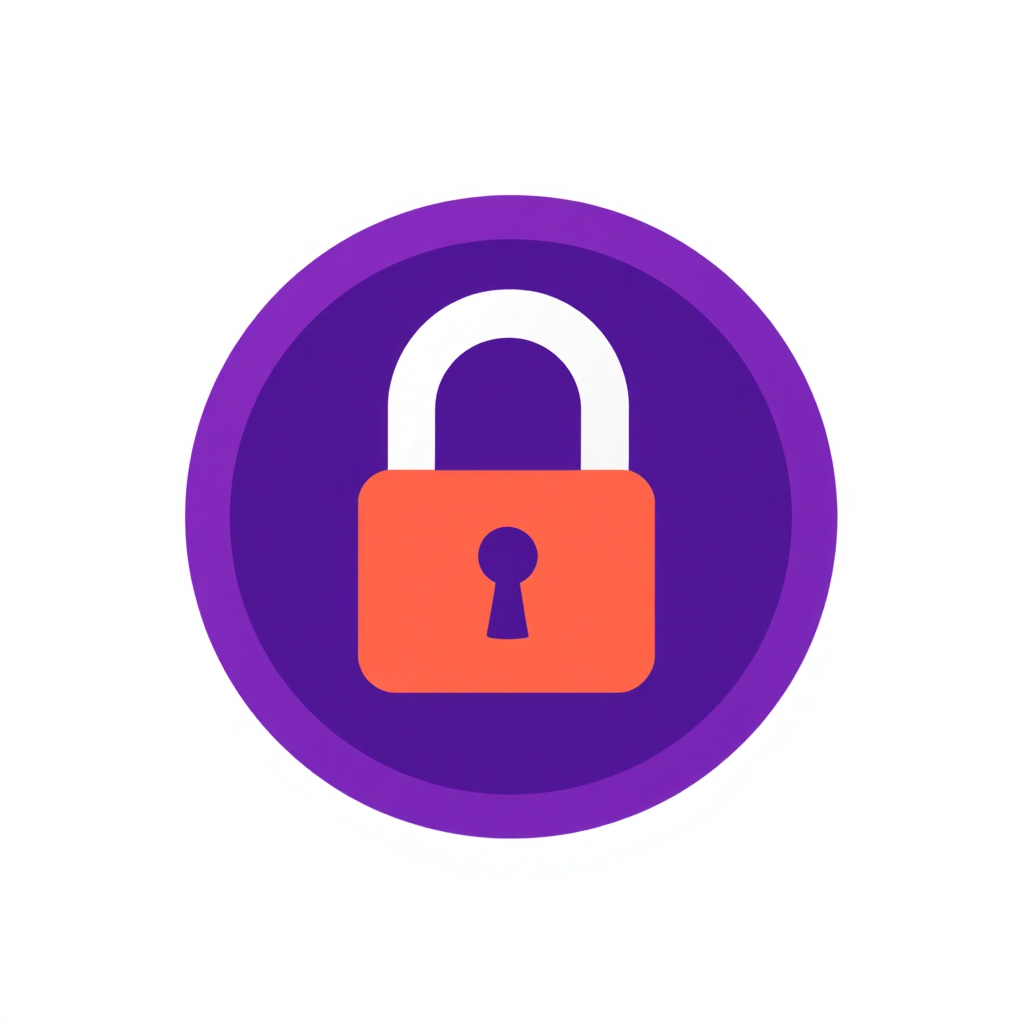 Purple orange white Logo representing an Encryption & Decryption security program tool.