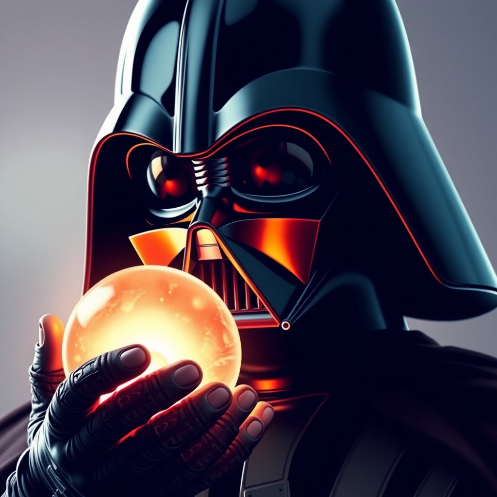 realistic Darth Vader with a crystal ball in his hand