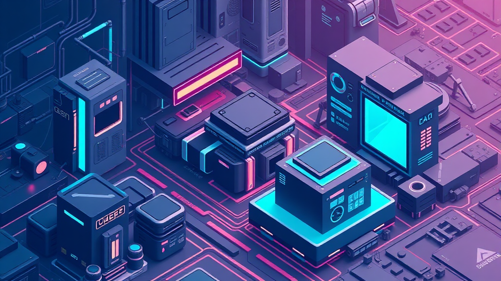 Create a cybernetic background, use dark blue colors, and draw it in isometric view.