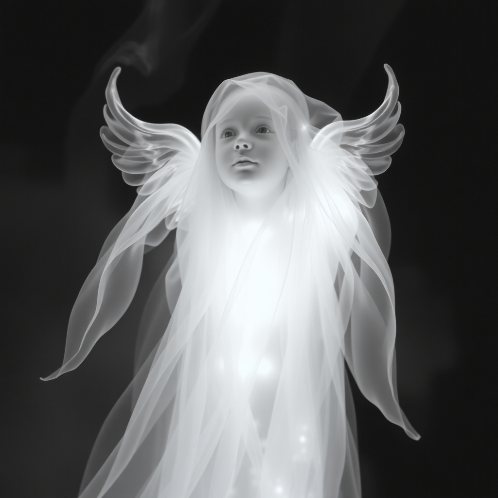 a spirit that is semi-transparent appearing to a child.