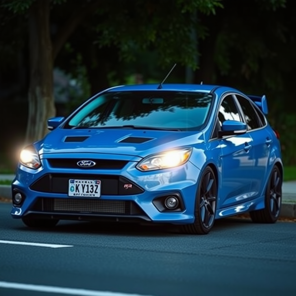 ford focus rs 2009 car is parked on the side of the road, inspired by Taiyō Matsumoto, tumblr, restomod, nd4, c4