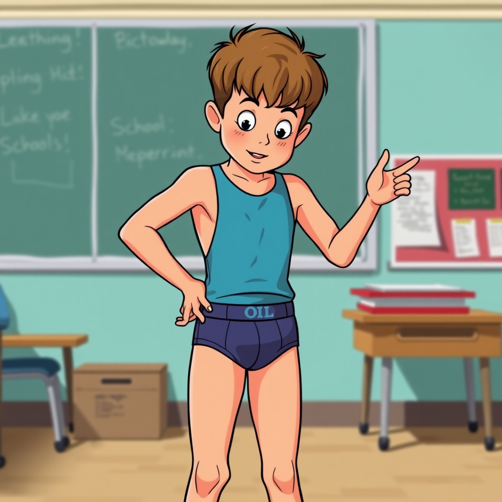 11 year old boy in his cartoon boxer briefs getting a wedgie in school