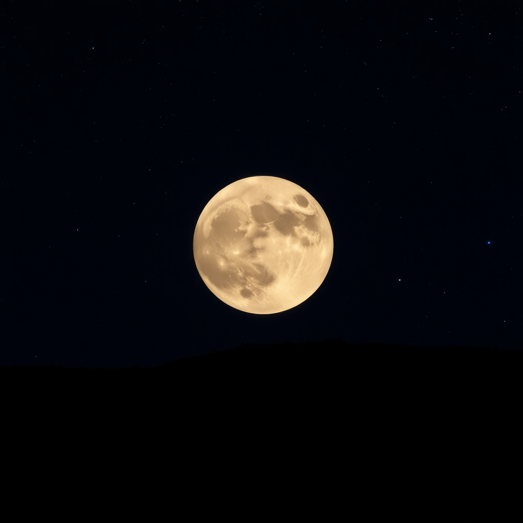 large moon with a very starry sky, semi-dark in a hilly Sardinian area