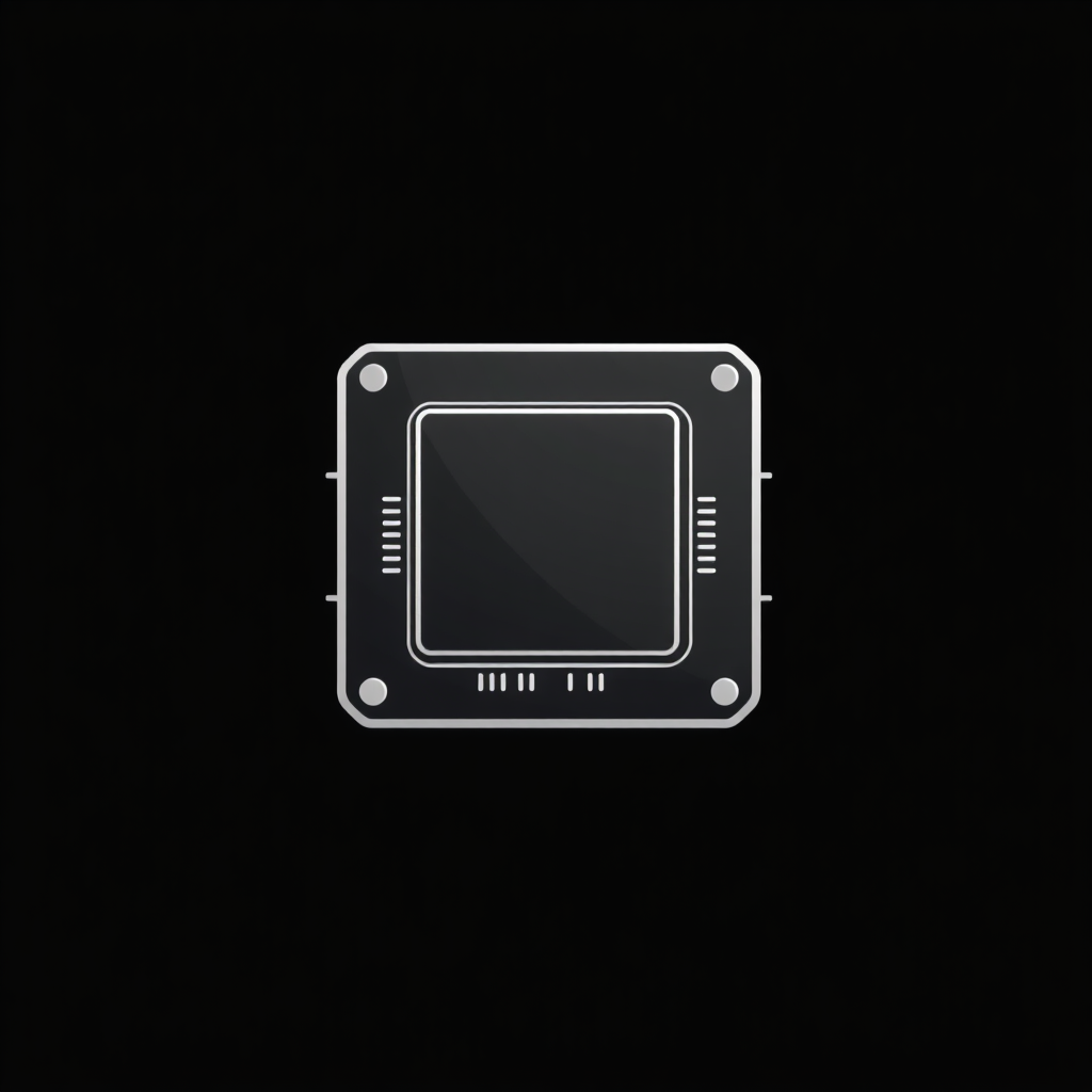 Square Line Art Clip Art CPU Solid White Chip 4k Professional Art Square Straight On Solid Black Background No Blur No Fading No Shading