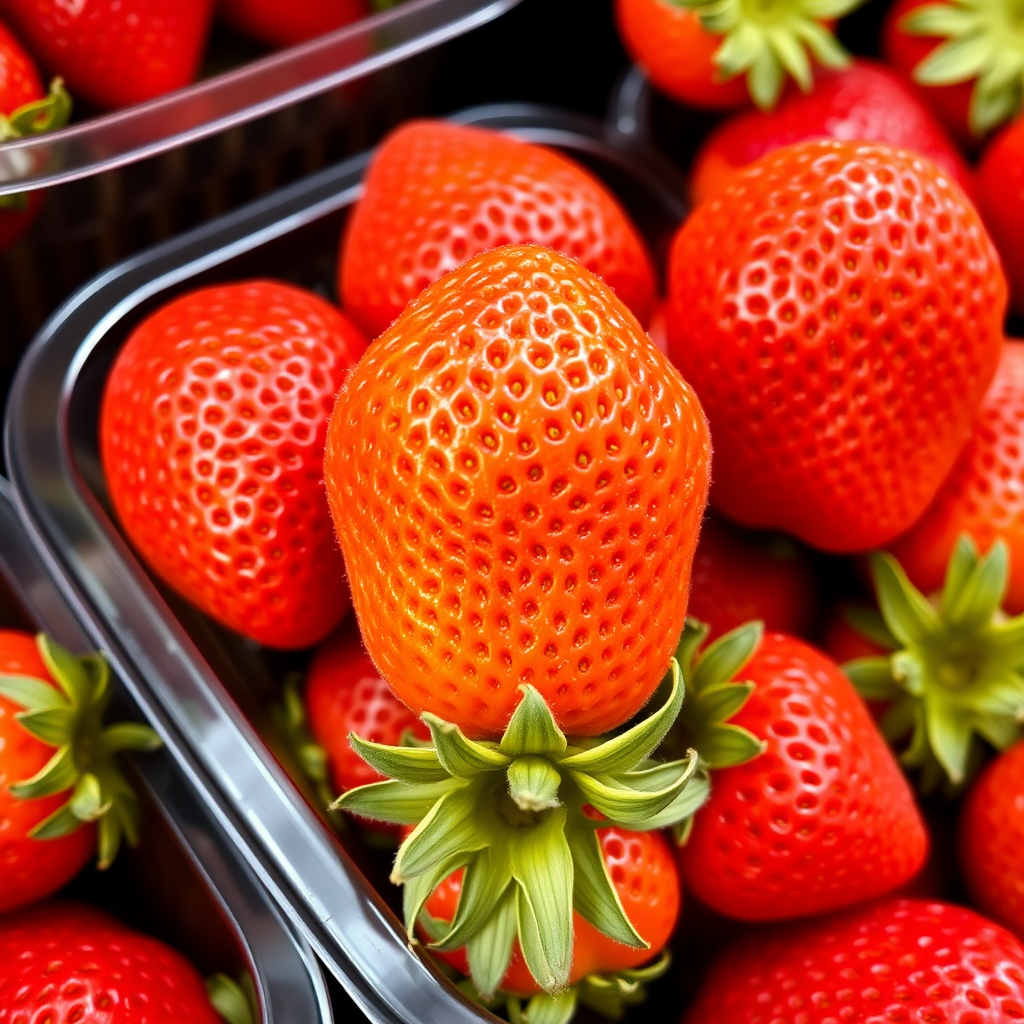 orange colored strawberries in a plastic container