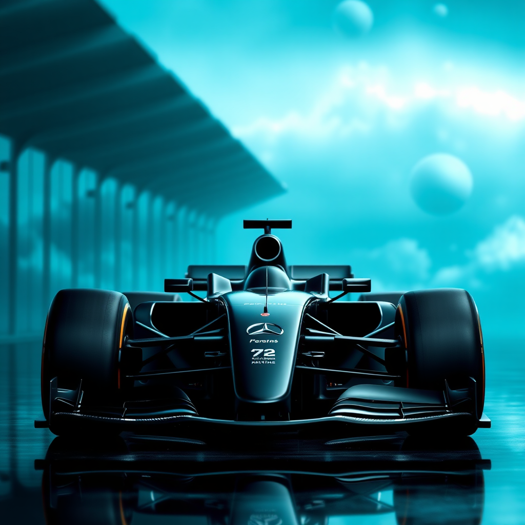 f1 car mercedes with a aesthetic background