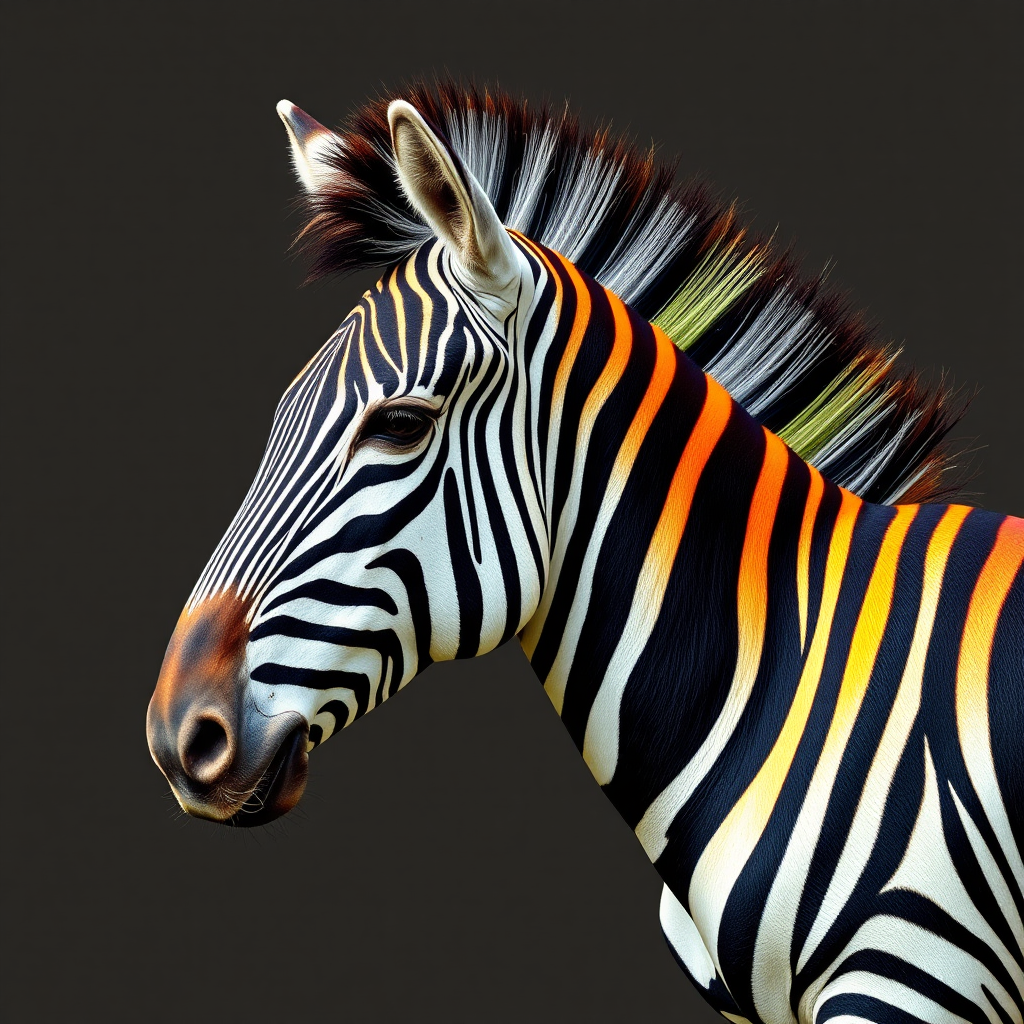 A photo of a zebra with rainbow stripes and his shlong out