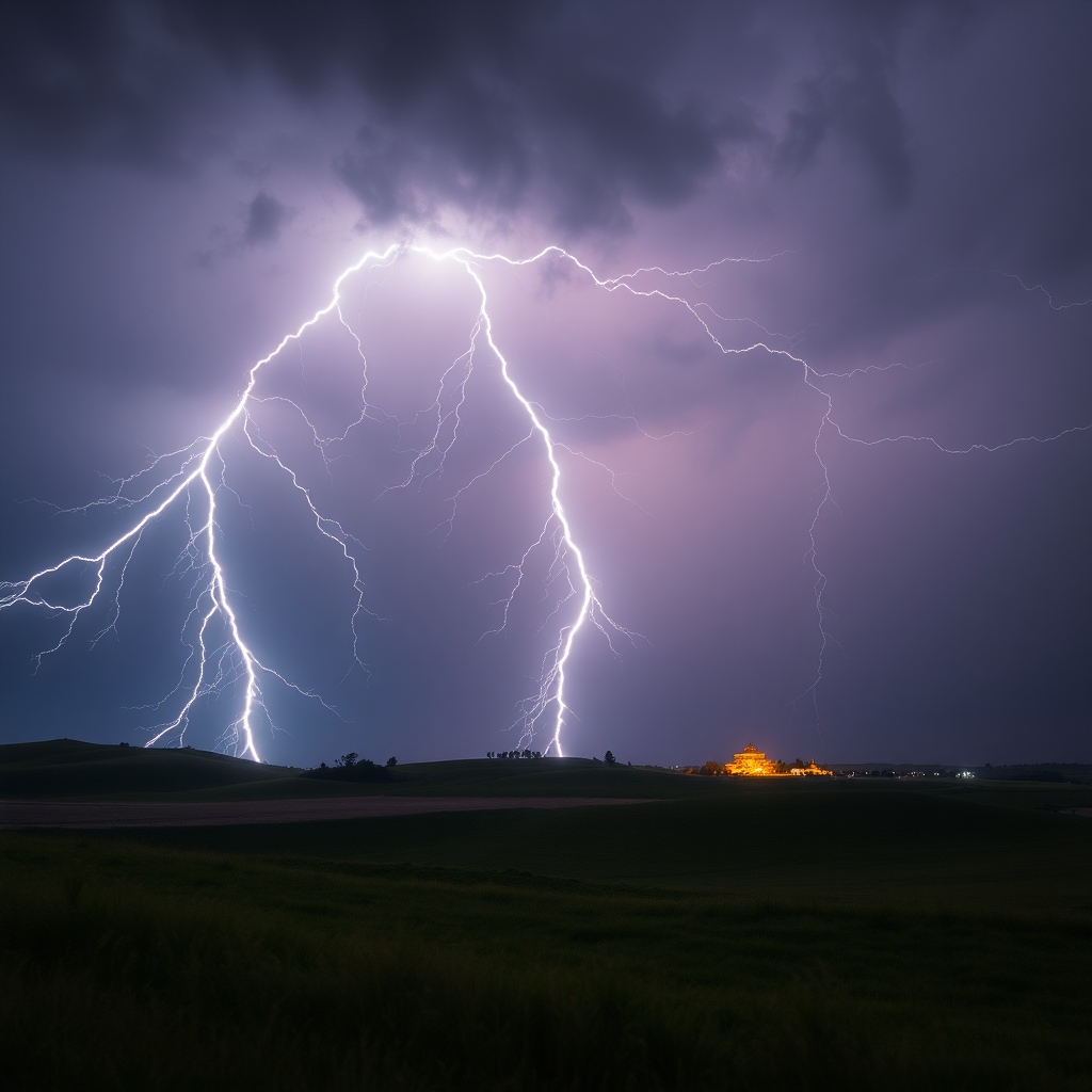 Beautiful lightning, realistic, high definition, large scene, long-axis photo.