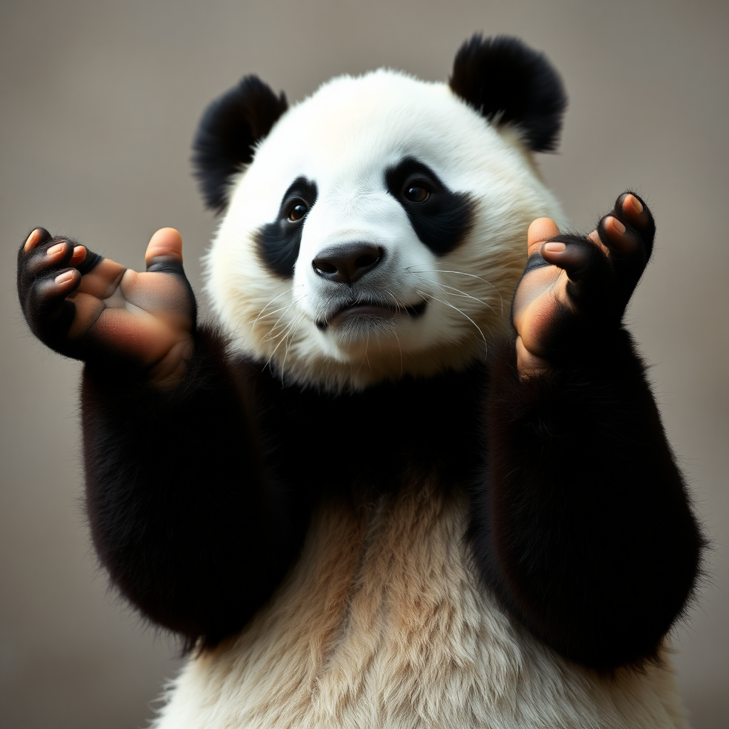 A picture of a panda bear raising his hands, shrugging. As to indicate that he does not know the answer to a question being asked him.