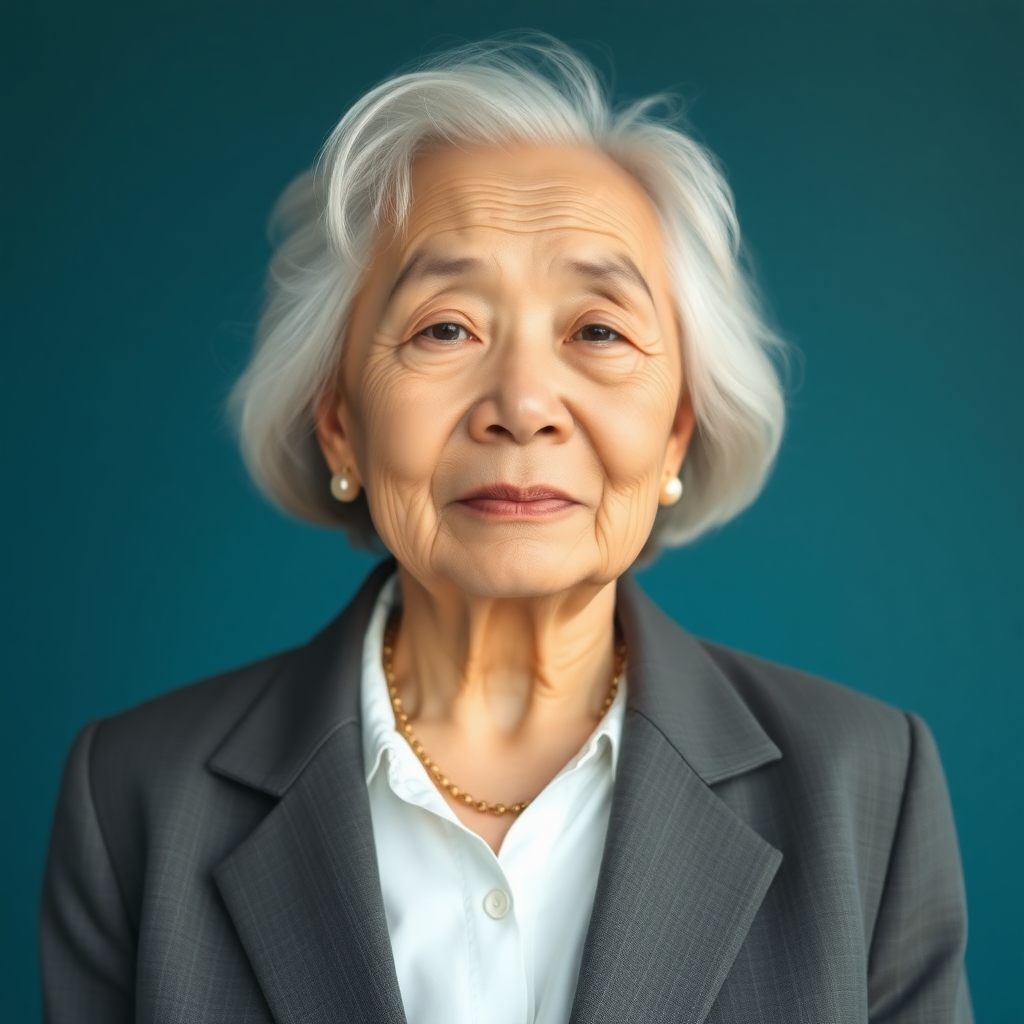 70-year-old Korean woman, suit, upper body, frontal photo