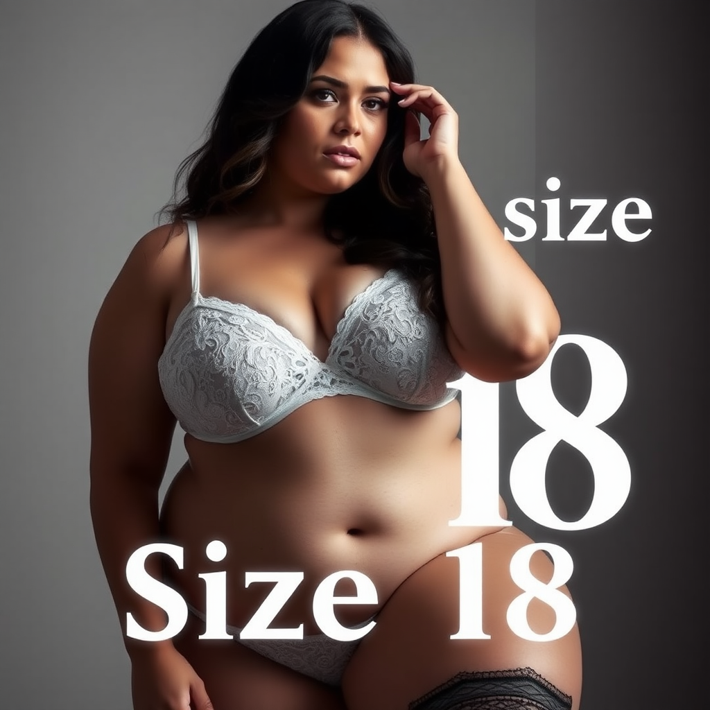 a lingerie advert - a plus size model about uk size 18 - no text