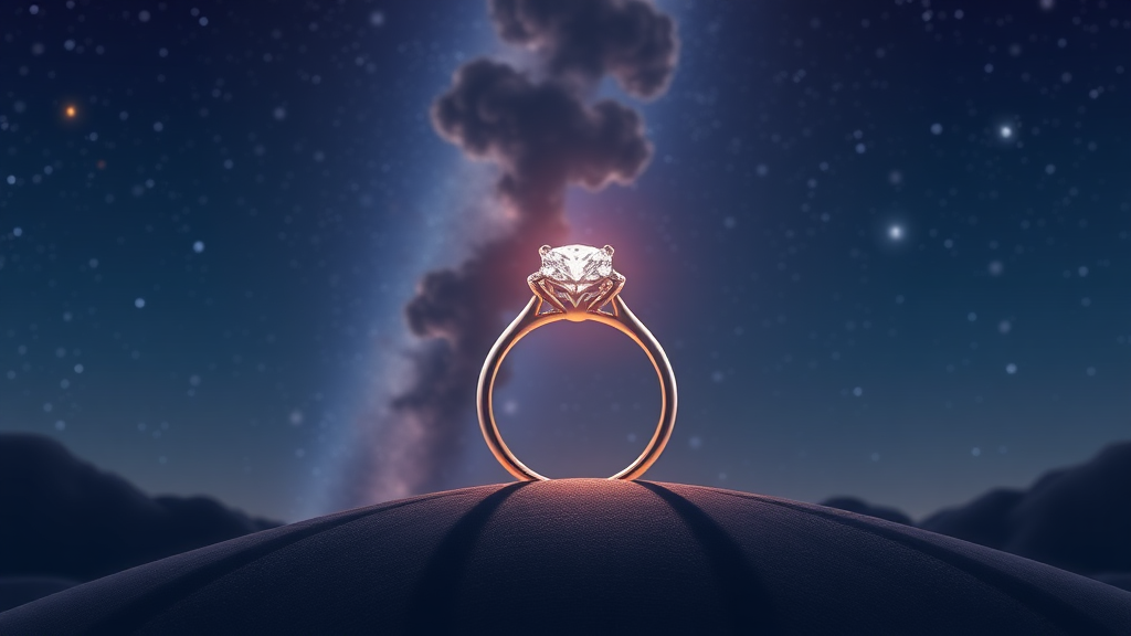 A engagement ring on the sky at night animation