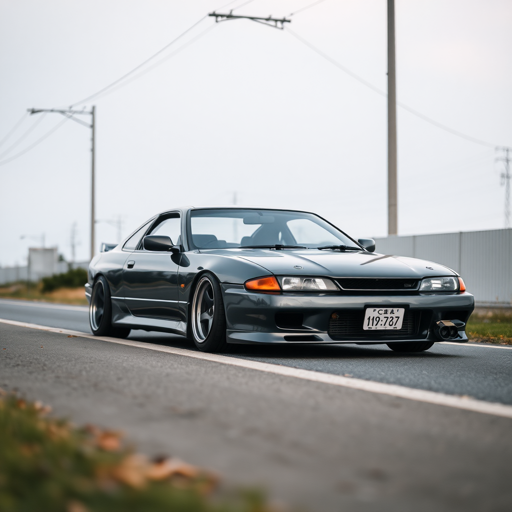 Nissan Silvia S14 the car is parked on the side of the road, inspired by Taiyō Matsumoto, Tumblr, restomod, ND4, C4