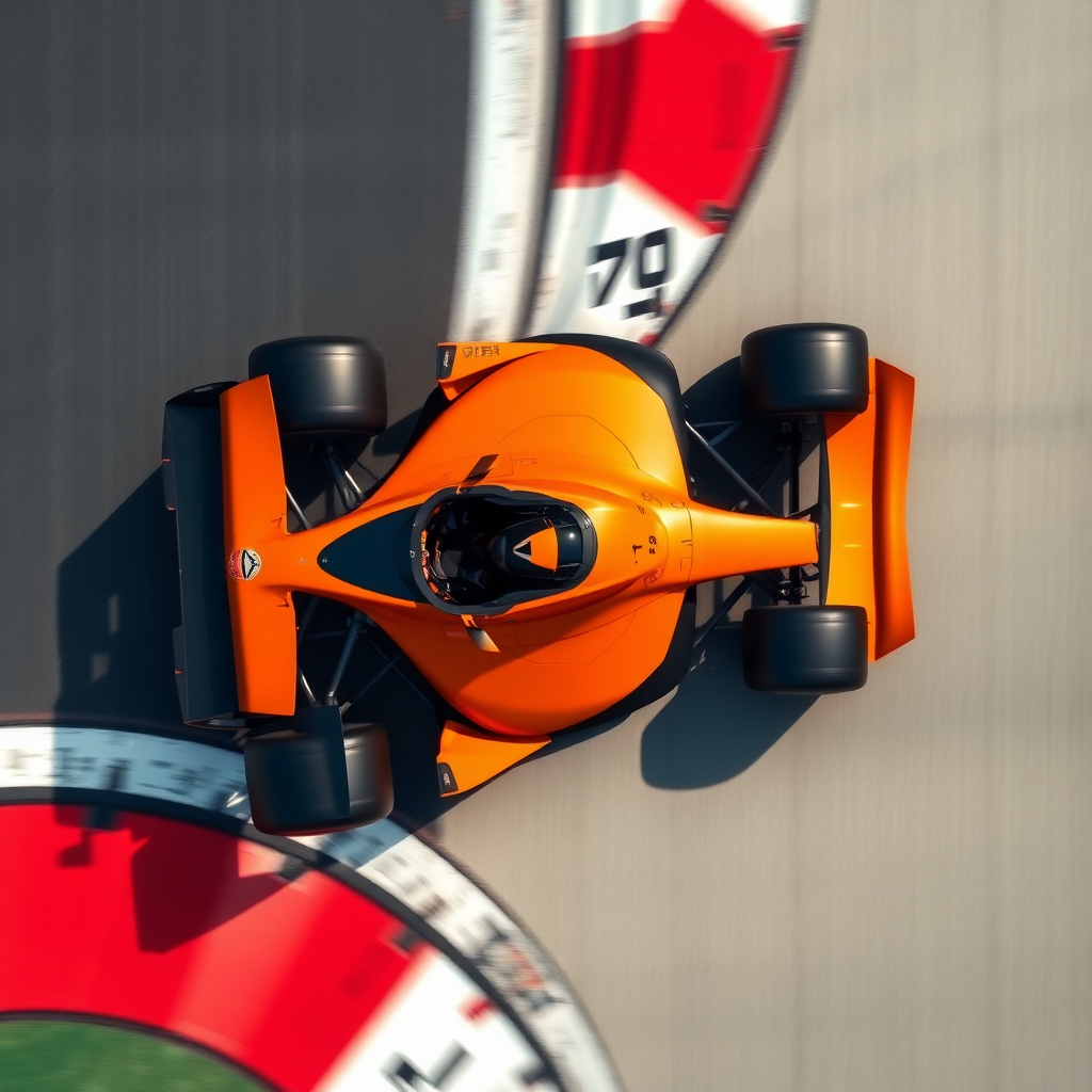 f1 mclaren car from top view in a race track